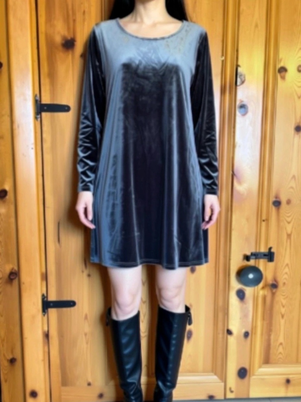 Aryeh Women's Grey Velvet Mini A-line Dress Like New